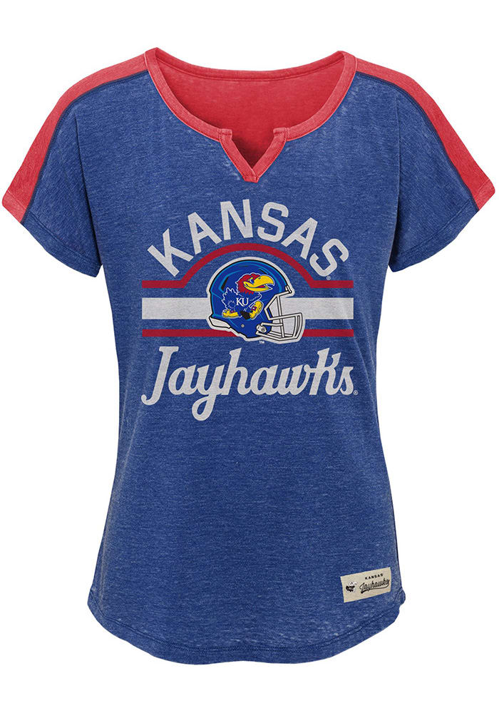 Kansas Jayhawks Girls Blue Tribute Short Sleeve Fashion T-Shirt