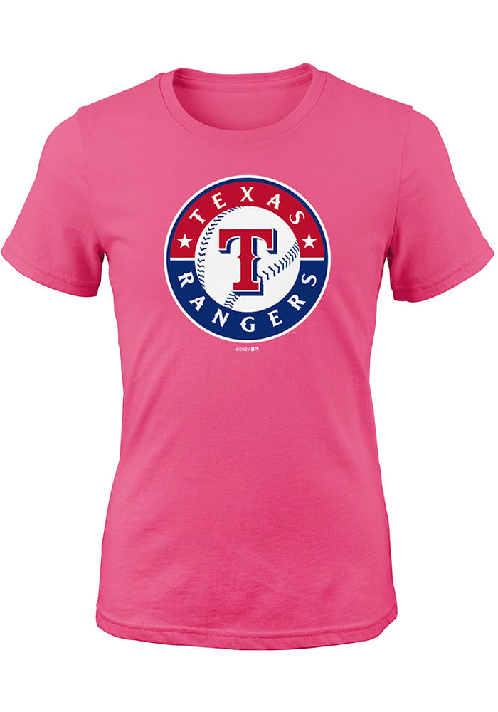 Texas Rangers New Era Girls Youth Jersey Stars V-Neck T-Shirt - Pink