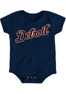 Detroit Tigers Baby Navy Blue Road Wordmark Short Sleeve One Piece