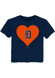 Detroit Tigers Toddler Girls Navy Blue Heart Short Sleeve T-Shirt
