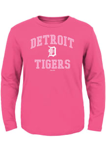 Detroit Tigers Toddler Girls Pink #1 Design Long Sleeve T Shirt