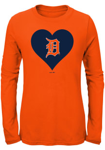 Detroit Tigers Girls Orange Heart Long Sleeve T-Shirt