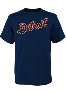 Detroit Tigers Youth Navy Blue Road Wordmark Short Sleeve T-Shirt