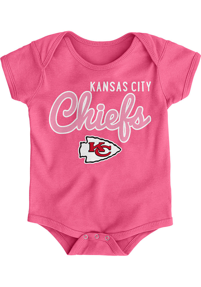 Girls Infant Kansas City Chiefs Pink Cutest Fan Hearts Shirt