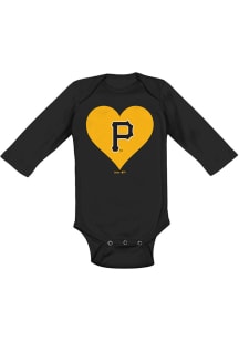 Pittsburgh Pirates Baby Black Heart LS Tops LS One Piece