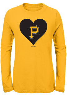 Pittsburgh Pirates Girls Gold Heart Long Sleeve T-Shirt