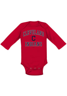 Cleveland Indians Baby Red #1 Design Long Sleeve One Piece