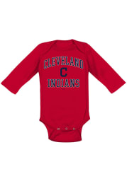 Cleveland Indians Baby Red #1 Design Long Sleeve One Piece