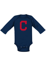 Cleveland Indians Baby Navy Blue Primary Long Sleeve One Piece