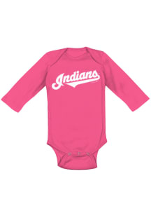 Cleveland Indians Baby Pink Road Wordmark LS Tops LS One Piece
