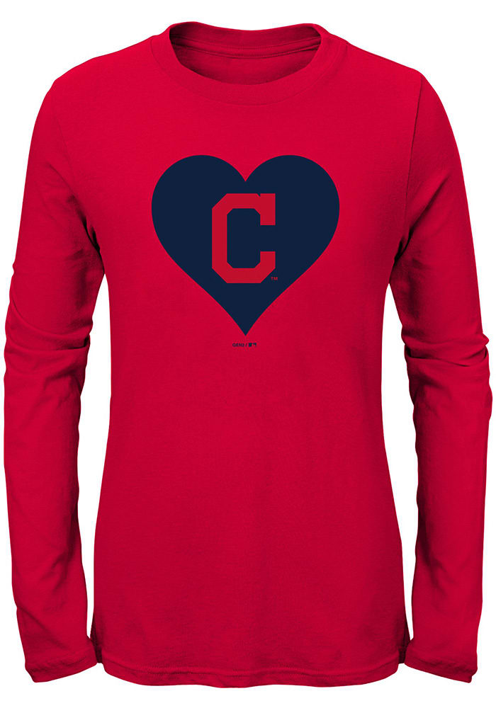 Cleveland Indians Girls Red Heart Long Sleeve T-Shirt