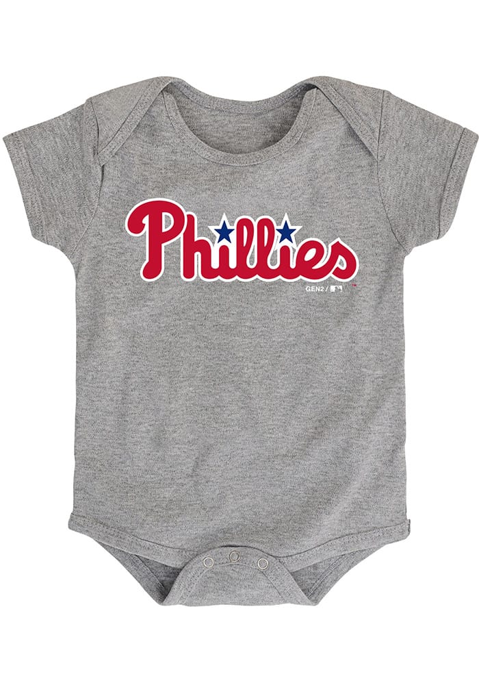 Phillies Philadelphia Phillies Blue Baby Wordmark One Piece