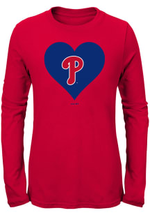 Philadelphia Phillies Girls Red Heart Long Sleeve T-Shirt