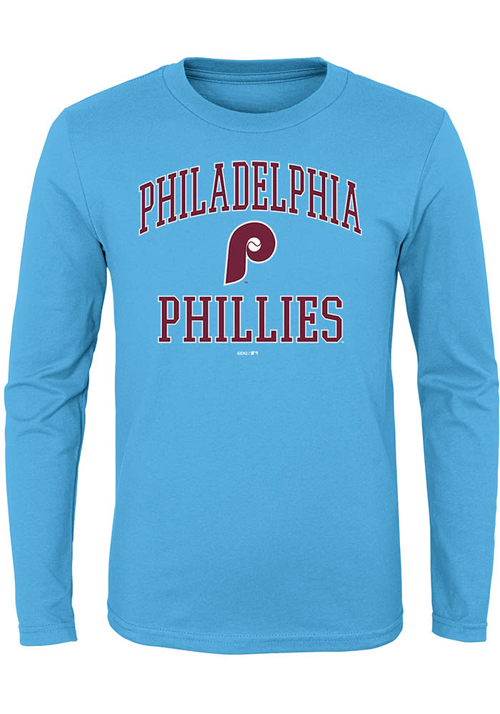 Philadelphia Phillies Youth Light Blue #1 Design Long Sleeve T-Shirt