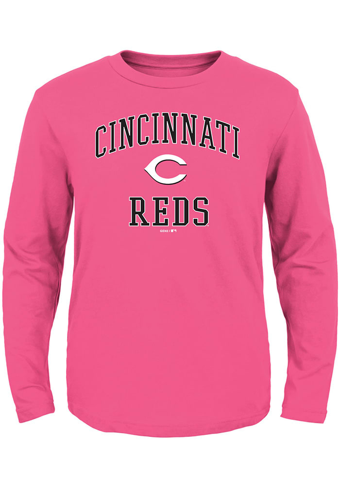 Cincinnati Reds Toddler Girls Pink #1 Design Long Sleeve T Shirt
