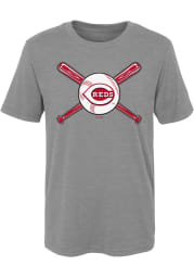 Cincinnati Reds Boys Grey Crossed Bats Short Sleeve T-Shirt