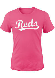 Cincinnati Reds Girls Pink Road Wordmark Short Sleeve T-Shirt