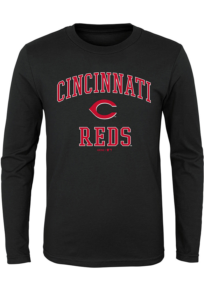Cincinnati Reds Boys Black #1 Design Long Sleeve T-Shirt