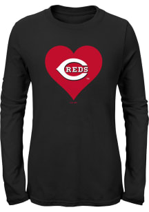Cincinnati Reds Girls Black Heart Long Sleeve T-Shirt
