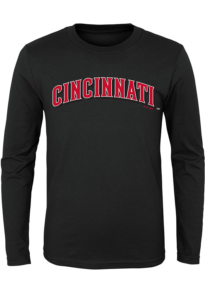 Cincinnati Reds Youth Black Wordmark Long Sleeve T-Shirt