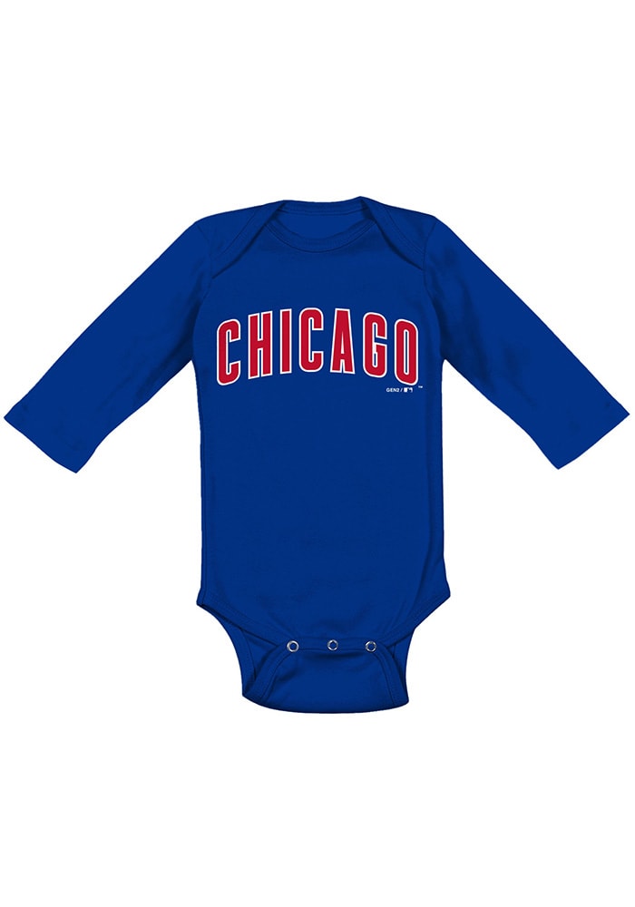 Chicago Cubs Cubs Baby Blue Road Wordmark Long Sleeve One Piece