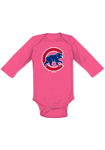 Chicago Cubs Baby Pink Secondary LS Tops LS One Piece