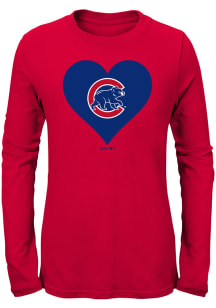 Chicago Cubs Girls Red Heart Long Sleeve T-Shirt