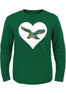 Philadelphia Eagles Toddler Girls Midnight Green Retro Heart Long Sleeve T Shirt