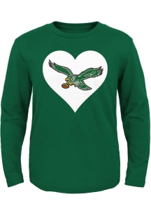 Philadelphia Eagles Girls Midnight Green Retro Heart Long Sleeve T-Shirt