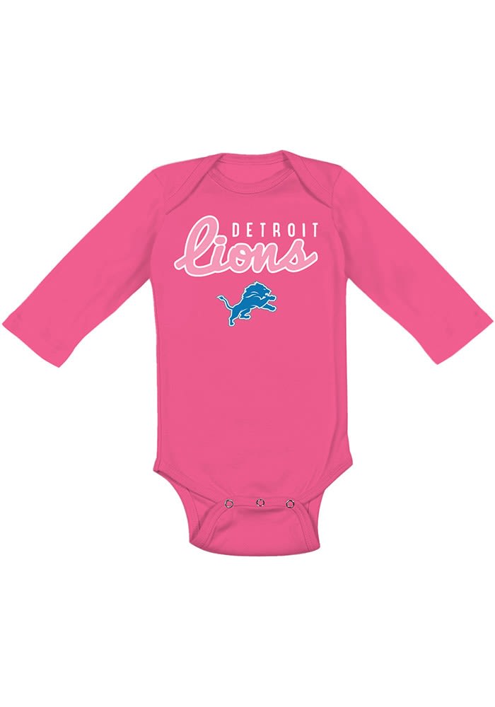 Detroit Lions Baby Pink Big Game LS Tops LS One Piece, Pink, 100% Cotton, Size 6M, Rally House