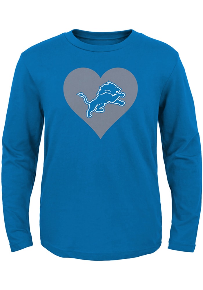 Girls Toddler Blue Detroit Lions All Hearts Jersey Long Sleeve Dress