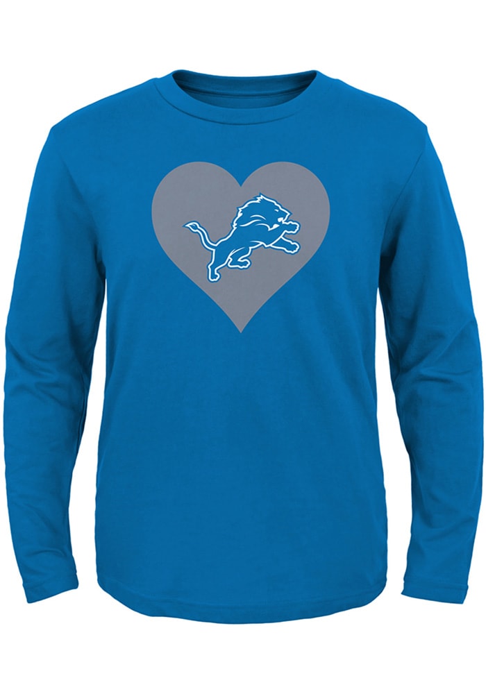 Detroit Lions Toddler Girls Blue Heart Long Sleeve T Shirt