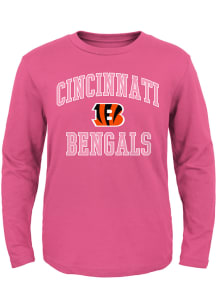 Cincinnati Bengals Toddler Girls Pink #1 Design B Long Sleeve T Shirt