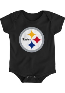 Pittsburgh Steelers Baby Black Primary Logo Short Sleeve One Piece