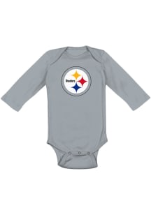 Pittsburgh Steelers Baby Grey Distressed Primary Long Sleeve One Piece