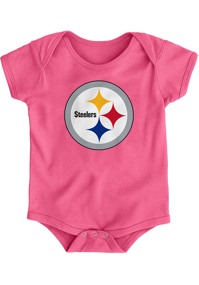 Pittsburgh Steelers Baby Pink Primary Logo Short Sleeve One Piece