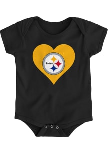 Pittsburgh Steelers Baby Black Heart Short Sleeve One Piece