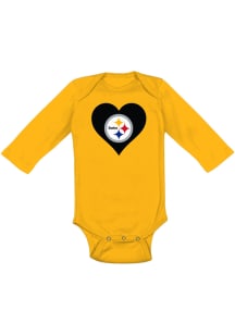 Pittsburgh Steelers Baby Gold Heart LS Tops LS One Piece