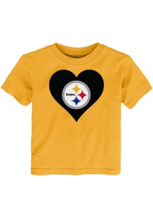 Pittsburgh Steelers Toddler Girls Gold Heart Short Sleeve T-Shirt