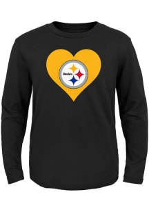 Pittsburgh Steelers Toddler Girls Black Heart Long Sleeve T Shirt