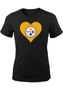 Pittsburgh Steelers Girls Black Heart Short Sleeve Tee