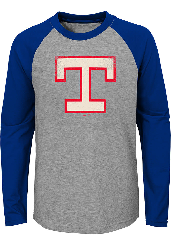 Outerstuff Texas Rangers Youth Grey Glory Days LS Tee, Grey, 50% COTTON/ 45% POLYESTER/ 5% SPANDEX, Size M, Rally House