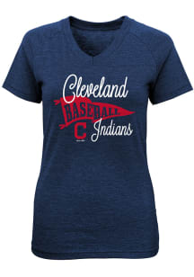 Cleveland Indians Girls Navy Blue Banner Fan Short Sleeve Fashion T-Shirt