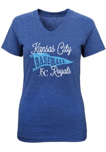 Kansas City Royals Girls Blue Banner Fan Short Sleeve Fashion T-Shirt