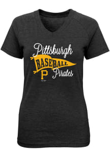 Pittsburgh Pirates Girls Black Banner Fan Short Sleeve Fashion T-Shirt