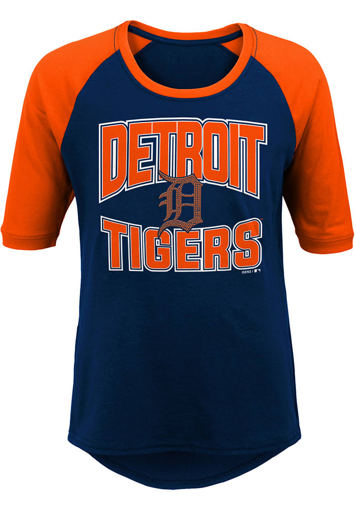 Detroit Tigers Girls Navy Blue Bases Loaded Long Sleeve T-shirt