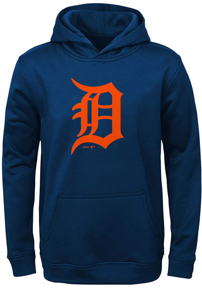 Detroit Tigers Boys Navy Blue Logo Long Sleeve Hooded Sweatshirt