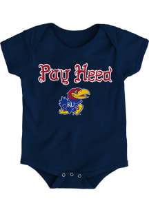 Kansas Jayhawks Baby Navy Blue Pay Heed Short Sleeve One Piece