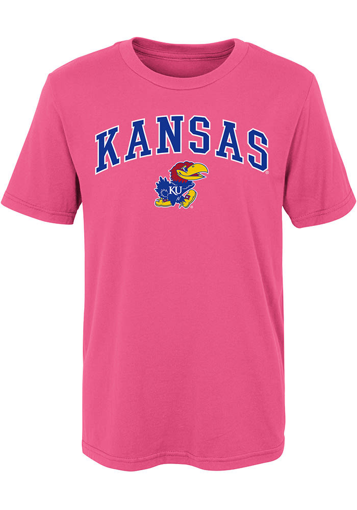 Kansas Jayhawks Girls Pink Arch Mascot Short Sleeve T-Shirt