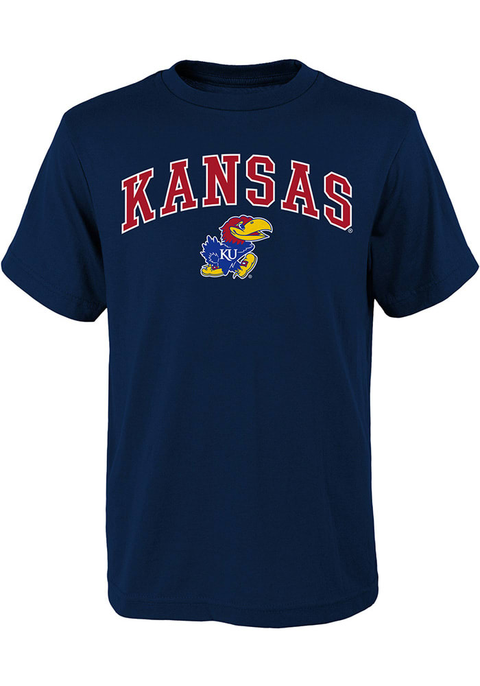 Kansas Jayhawks Youth Navy Blue Arch Mascot Short Sleeve T-Shirt
